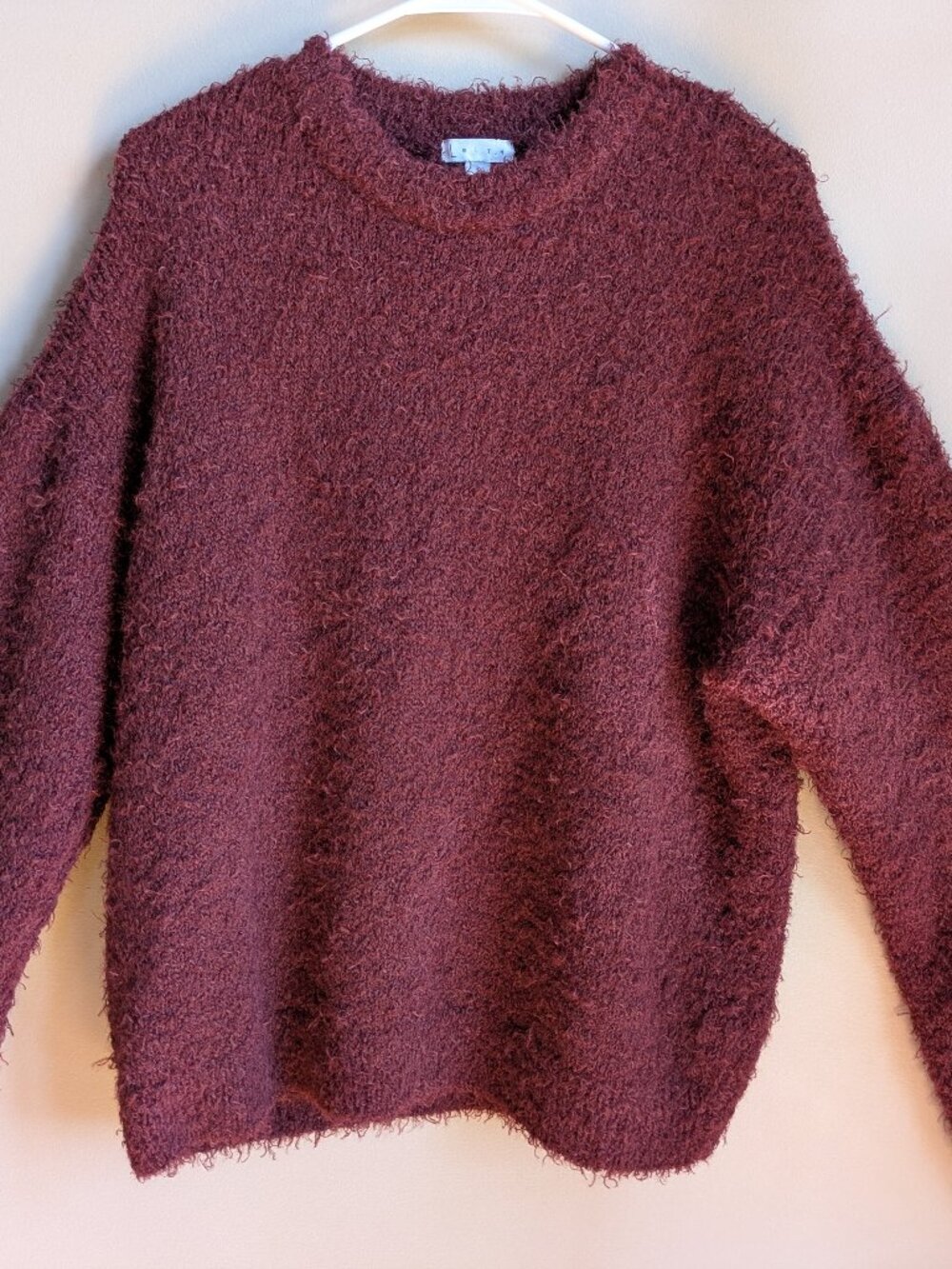 leith burgundy fuzzy long sleeve sweater size medium polyester #719